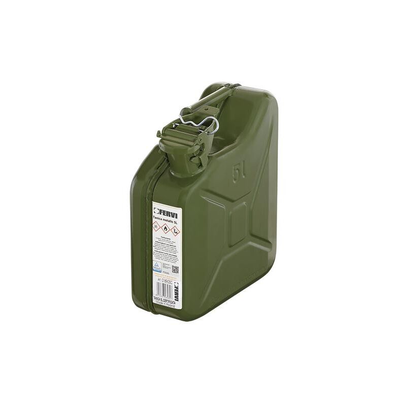 Bidon metallique vert de 5 litres homologue essence et carburant Fervi 0189/05c