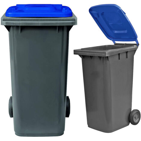 Bidone carrellato per raccolta differenziata 240 litri bicolore - Fondo grigio e coperchio blu - Mobil Plastic