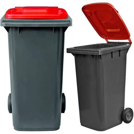 Bidone carrellato per raccolta differenziata 240 litri bicolore - Fondo grigio e coperchio rosso - Mobil Plastic
