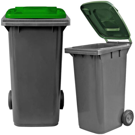 Bidone carrellato per raccolta differenziata 240 litri bicolore - Fondo grigio e coperchio verde scuro - Mobil Plastic