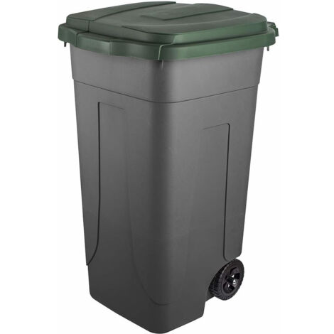 Bidone carrellato per raccolta differenziata grigio 80 litri con coperchio verde - Mobil Plastic