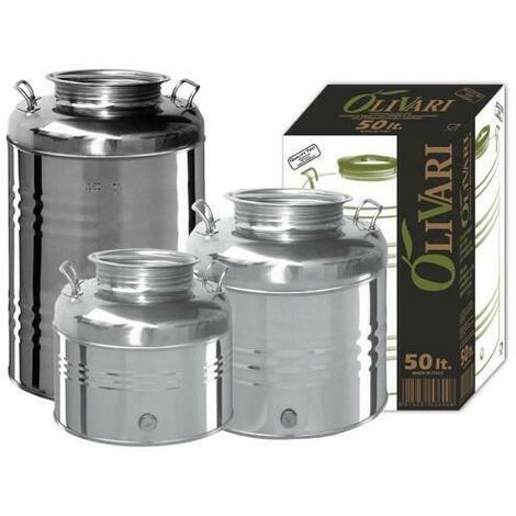 Contenitore Bidone Fusto In Acciaio Inox per Olio 50 Litri Tappo A Vite con  Mestolo in OMAGGIO