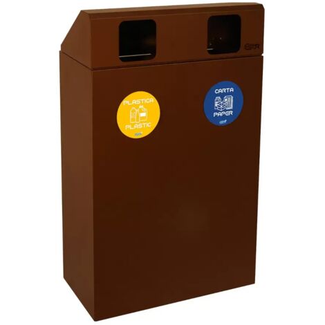 Bidone differenziata 2 scomparti 120 litri corten con copertura