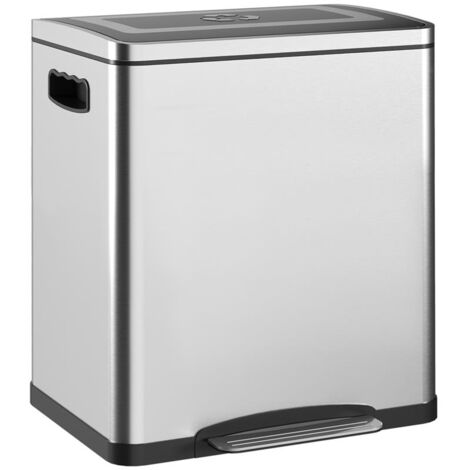 BIDONE IMMONDIZIA A 2 SEZIONI DA 15L A PEDALE CON COPERCHIO SILENZIOSO. IN ACCIAIO INOX E PP. 40X34.8X47.5 CM