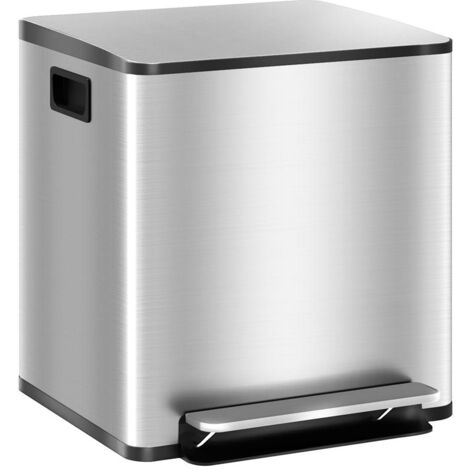 BIDONE IMMONDIZIA A 2 SEZIONI DA 15L A PEDALE CON COPERCHIO SILENZIOSO. IN ACCIAIO INOX E PP. 41.8X36.7X44 CM