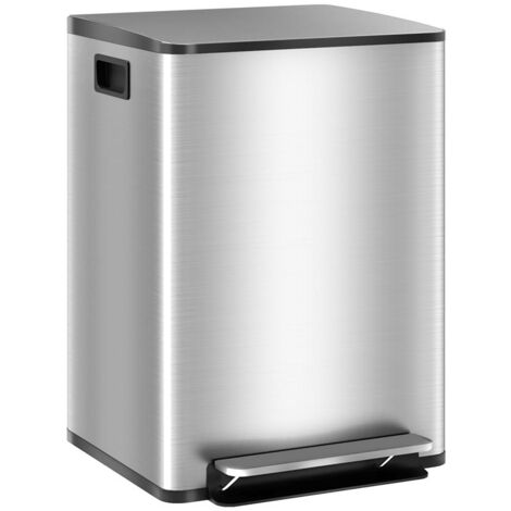 BIDONE IMMONDIZIA A 2 SEZIONI DA 20L A PEDALE CON COPERCHIO SILENZIOSO. IN ACCIAIO INOX E PP. 41.8X36.7X58 CM