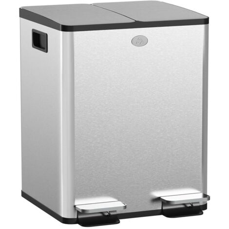 BIDONE IMMONDIZIA A 2 SEZIONI DA 20L CON CHIUSURA SILENZIOSA. IN ACCIAIO INOX E PP. 45.8X36X51.6 CM