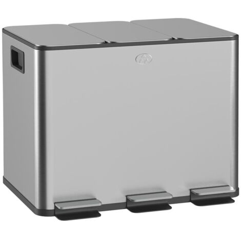 BIDONE IMMONDIZIA A 3 SEZIONI DA 20L CON CHIUSURA SILENZIOSA. IN ACCIAIO INOX E PP. 61.9X36.6X56.7 CM