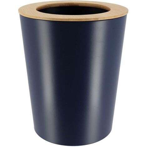 Bidone in metallo svasato con coperchio in bambù 5l - blu navy bambù - Tendance