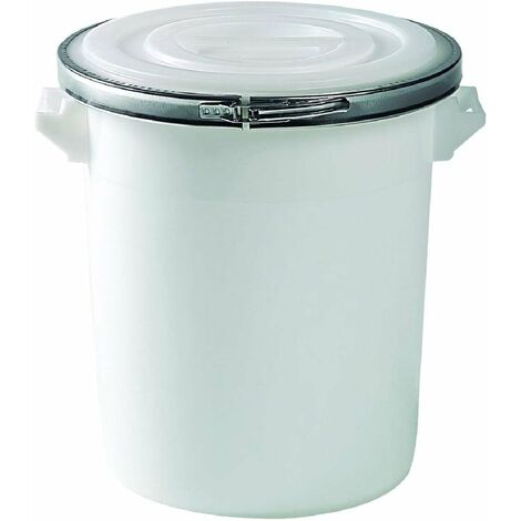 Bidone in plastica per alimenti da 75 litri con coperchio e chiusura ad anello - Bianco neutro - Mobil Plastic