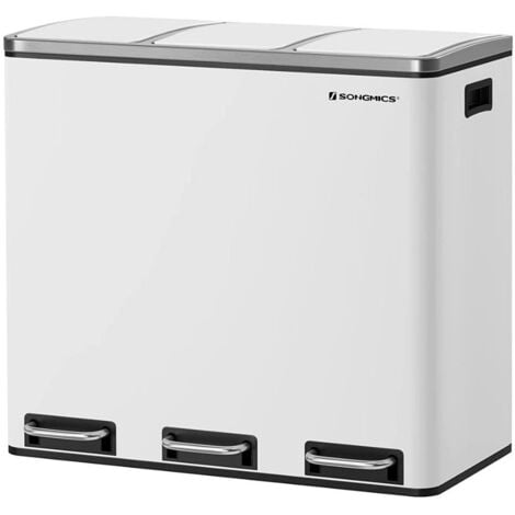 Bidone per la raccolta differenziata con 3 scomparti da 18L, bianco con pedale