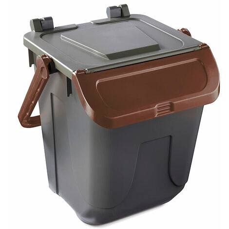 Bidone per raccolta differenziata grigio con sportello basculante marrone 25 LT