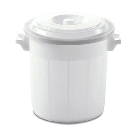 Bidone portarifiuti Bianco con coperchio antirandagismo industriale 50 litri pattumiera CON MANICI giardino locali commerciali INTERNO ESTERNO