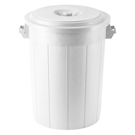 Bidone portarifiuti BIANCO con coperchio antirandagismo industriale 70 litri pattumiera CON MANICI giardino locali commerciali INTERNO ESTERNO