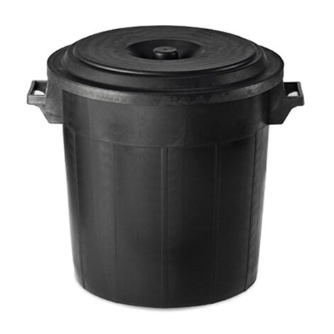Bidone portarifiuti NERO con coperchio antirandagismo industriale 50 litri pattumiera CON MANICI giardino locali commerciali INTERNO ESTERNO
