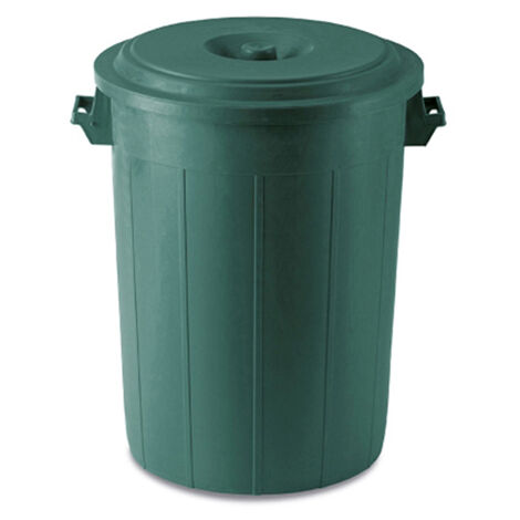 Bidone portarifiuti VERDE con coperchio antirandagismo industriale 70 litri pattumiera CON MANICI giardino locali commerciali INTERNO ESTERNO