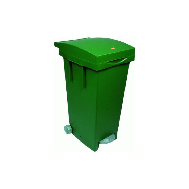 Poubelle ICS en pvc avec couvercle vert, roues et pA dale 38x50x80 cm