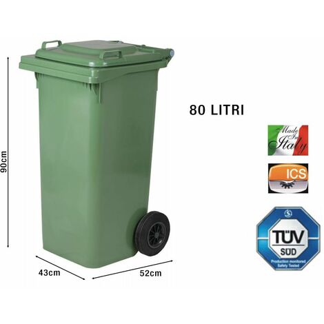 Bidoni spazzatura per la raccolta differenziata rifiuti, capacità 80 Lt, certificati UNI EN 840