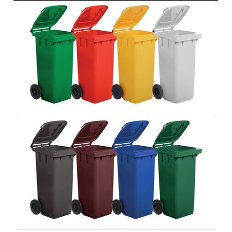 BIDONE RACCOLTA DIFFERENZIATA CARRELLATO 120LT BIANCO-VERDE-BLU-GIALLO-MARRONE, "Verde"