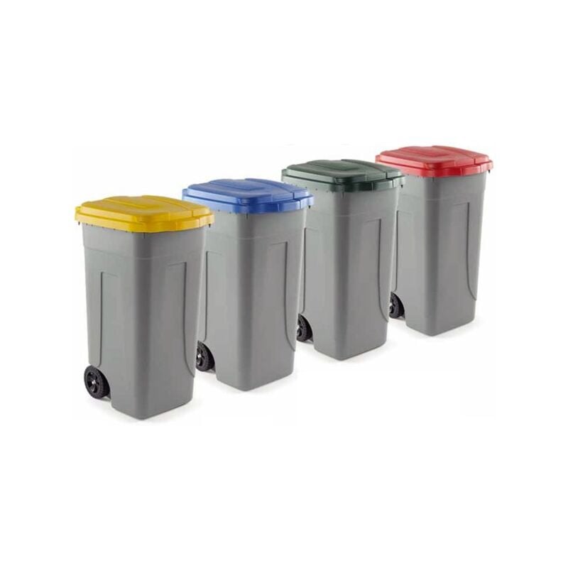 Trade Shop Traesio - Bac De Recyclage De 100 Litres Avec Couvercle Coloré Et Roues Vert - Vert