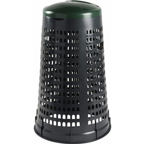 BIDONE TRESPOLO DIAMETRO 58, ALTEZZA 90, LITRI 100 CON COPERCHIO VERDE CESTO CESTINO GETTACARTE DA ESTERNO GIARDINO