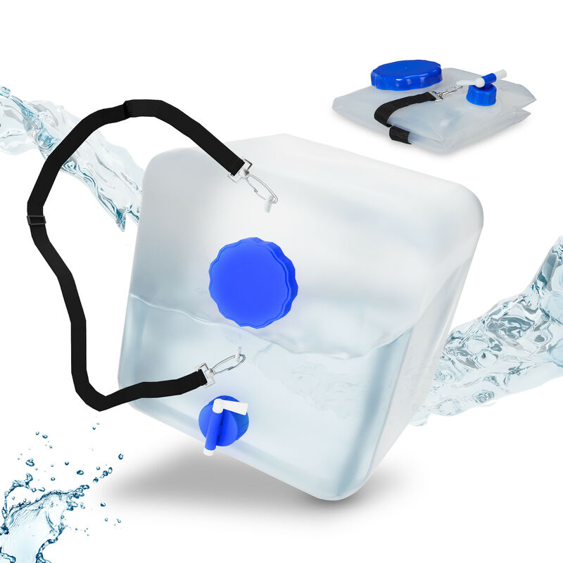 

Relaxdays - Bidones plegables, Grifo, Boca ancha & Correa, 15L, Sin BPA, 2 Uds., Transparentes