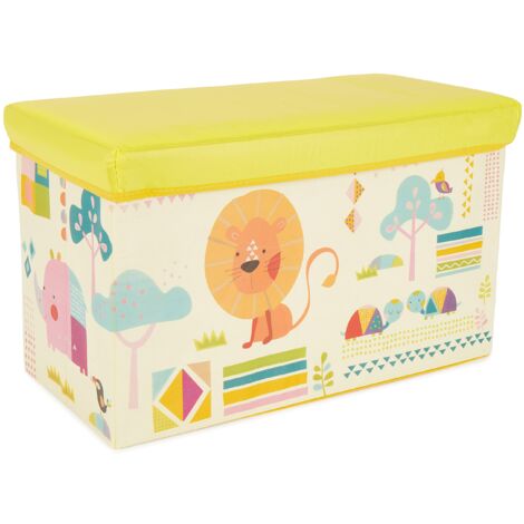 Bieco Baule Portagiochi Bambini con Coperchio Zoo  Pieghevole, 66 L, Portata fino a 80 Kg Contenitore Giochi Bambini Grande Porta Giochi Bambini Contenitori per Giochi Bambini Scatola per Giochi