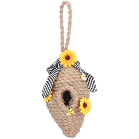 Bienenstock-Dekoration mit Sonnenblume - Hängende Gartendekoration aus Kunststoff für den Außenbereich/Büro (Oval 11x10x24 cm)