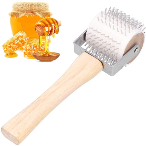 Bienenstock-Entnahmewalze – Stachelwalze aus Edelstahl – zur Propolis- und Honiggewinnung – 266 g – Material: Holz