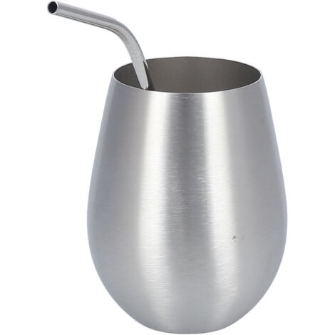 Bierglas aus Edelstahl 304 mit Strohhalm, 500 ml, ideal für Bar und Zuhause, Edelstahlfarbe