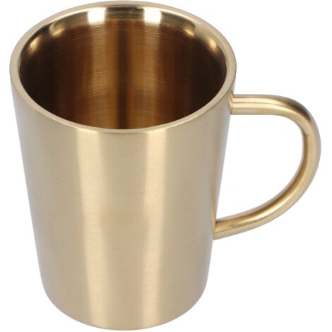 Bierkrug aus Edelstahl 304 (340 ml), doppelwandiger, isolierter Kaffeebecher mit goldenem Henkel