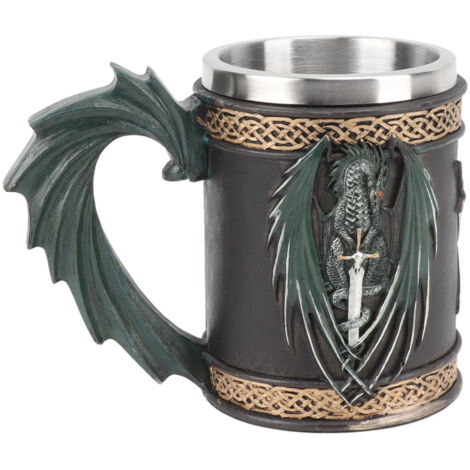 Bierkrug aus Edelstahl im Retro-Piraten-Drachen-Stil, großes Fassungsvermögen für Kaffee und Getränke, bronzefarbene Oberfläche.
