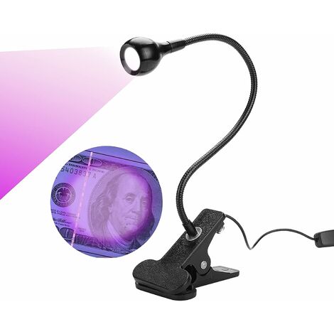 Big Chip Lampe UV LED noire avec col de cygne et pince pour durcissement des ongles au gel et ultraviolet, réparation de téléphone portable - 395 nm, Entrée USB 5 V Irisfr（le noir）