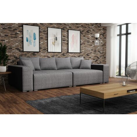 Big Sofa Couchgarnitur REGGIO Megasofa mit Schlaffunktion Schwarz-Grau