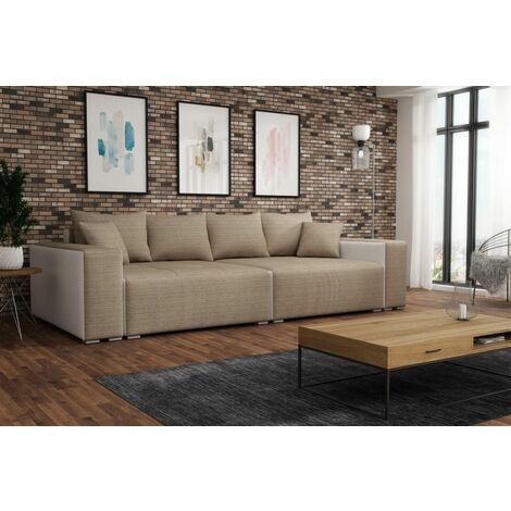 Big Sofa Couchgarnitur REGGIO Megasofa mit Schlaffunktion Weiss-Cappuccino