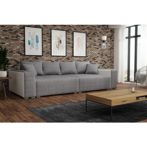 Big Sofa Couchgarnitur REGGIO Megasofa mit Schlaffunktion Weiss-Grau