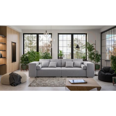 Big Sofa Laura mit Schlaffunktion aus Grau Luxusmicrofaser