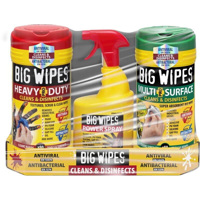 Big Wipes - x dvs Antiviral Triple pro+ Pack - Spray, Red Top Wipes & Green Top Wipes