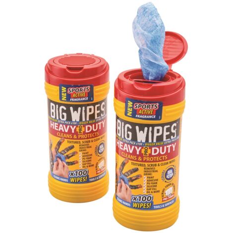 Big Wipes x100 Pro+ Heavy Duty Trade Wipes X2 Tubs Removes Oil, Paint, Silicones