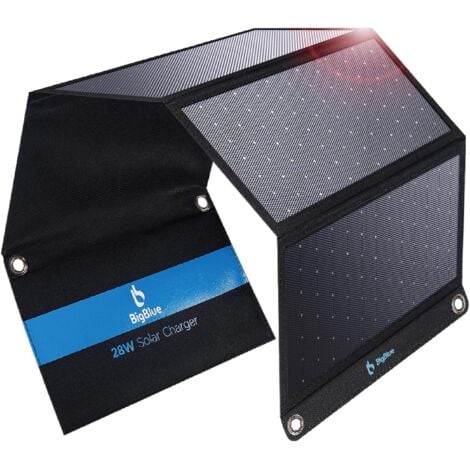 BigBlue 28W Chargeur Solaire Pliable avec 2 USB C + 1 USB A Ports(5V/4,8A au Total) Panneau Solaire Portable Imperméable IP44 Compatible avec iPhone, iPad, Samsung, Huawei, Xiaomi, pour Voyage Urgence