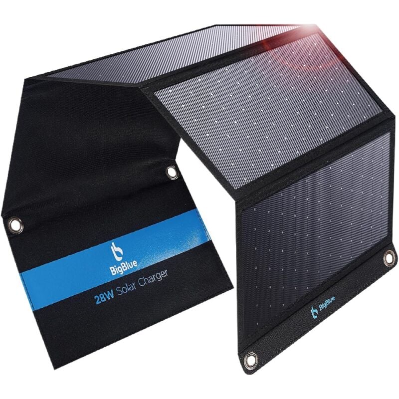 28W Chargeur Solaire Pliable avec 3 usb Ports(5V/4,8A au Total) Panneau Solaire Portable et Imperméable + 4 Crochets en Acier Compatible avec iPhone