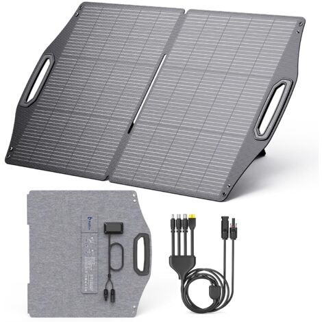 BigBlue Solarpowa 100W ETFE Panneau Solaire, USB-C PD45W+USB-A QC 3.0+MC-4 pour Station d'alimentation Téléphones Tablettes, Chargeur Solaire Pliable avec Béquilles, IP68, pour Camping, Saison Ouragan
