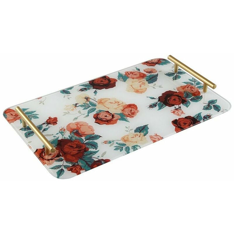 

BigBuy Home Bandeja de Aperitivos Rosas Metal Cristal (25 x 4 x 40 cm)