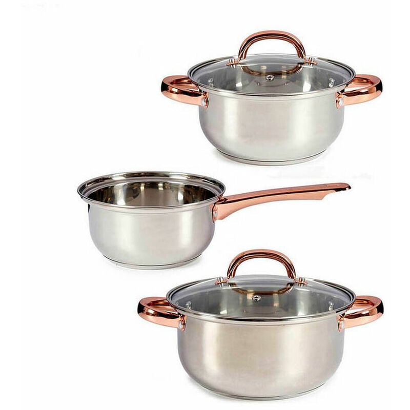 

Batería de Cocina Plateado Dorado Vidrio Acero Inoxidable (5 pcs) - Bigbuy Home