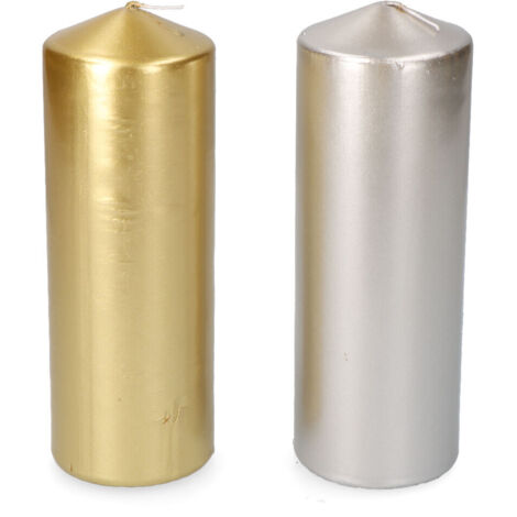BigBuy Home Bougie Or Argent Ø 7 x 20 cm 1 Pièce