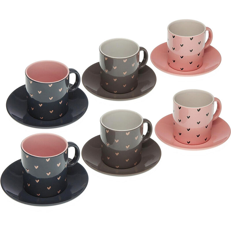 

BigBuy Home Juego de 6 Tazas de Té con Plato Corazones Cerámica (12 Piezas)