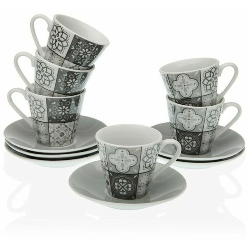 

Juego De Tazas Con Platos Café Mosaico Gris Porcelana (6 Pcs)