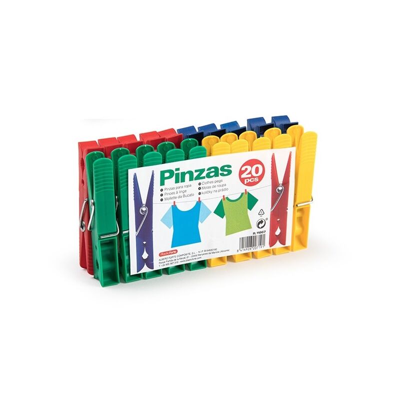 

Pinzas de plastico para la ropa (20 uds) 75 mm Multicolor