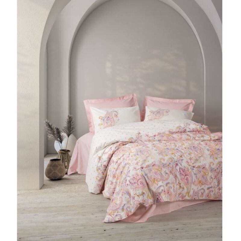 Parure de lit - 1 housse de couette 220 x 240 cm + 2 taies d'oreiller 60 x 60 cm - 100% coton renforcé - Rose
