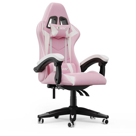 BIGZZIA Fauteuil de Bureau - Chaise Gaming - Siège de Bureau Réglable Gaming Racing - avec coussin et dossier inclinable Rose